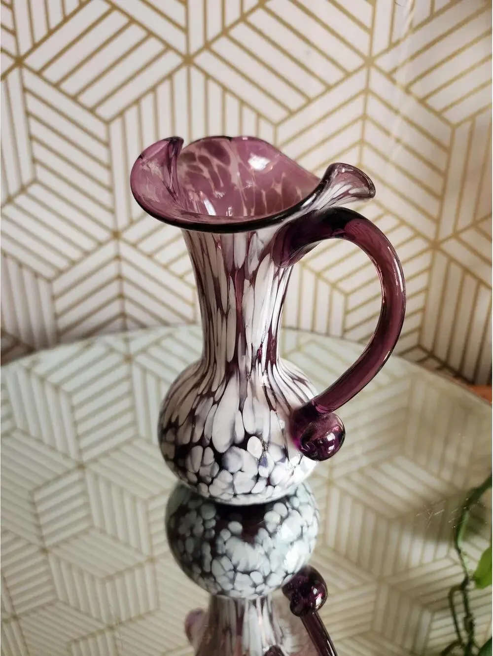 Vintage Rainbow Glass Amethyst Splatter Small Pitcher